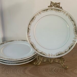 Signature Collection Queen Anne Japan 10‎ 1/4" Dinner Plate Green White Set of 4